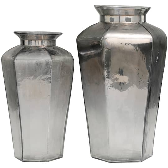Gray Glass Hexagon Geometric Vase Set